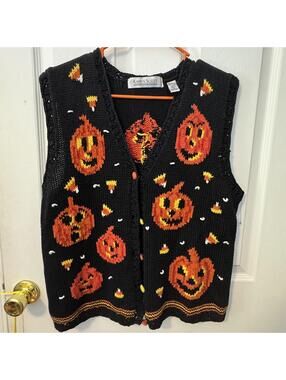 VTG Karen Scott Halloween Pumpkin Knit Vest Sweater